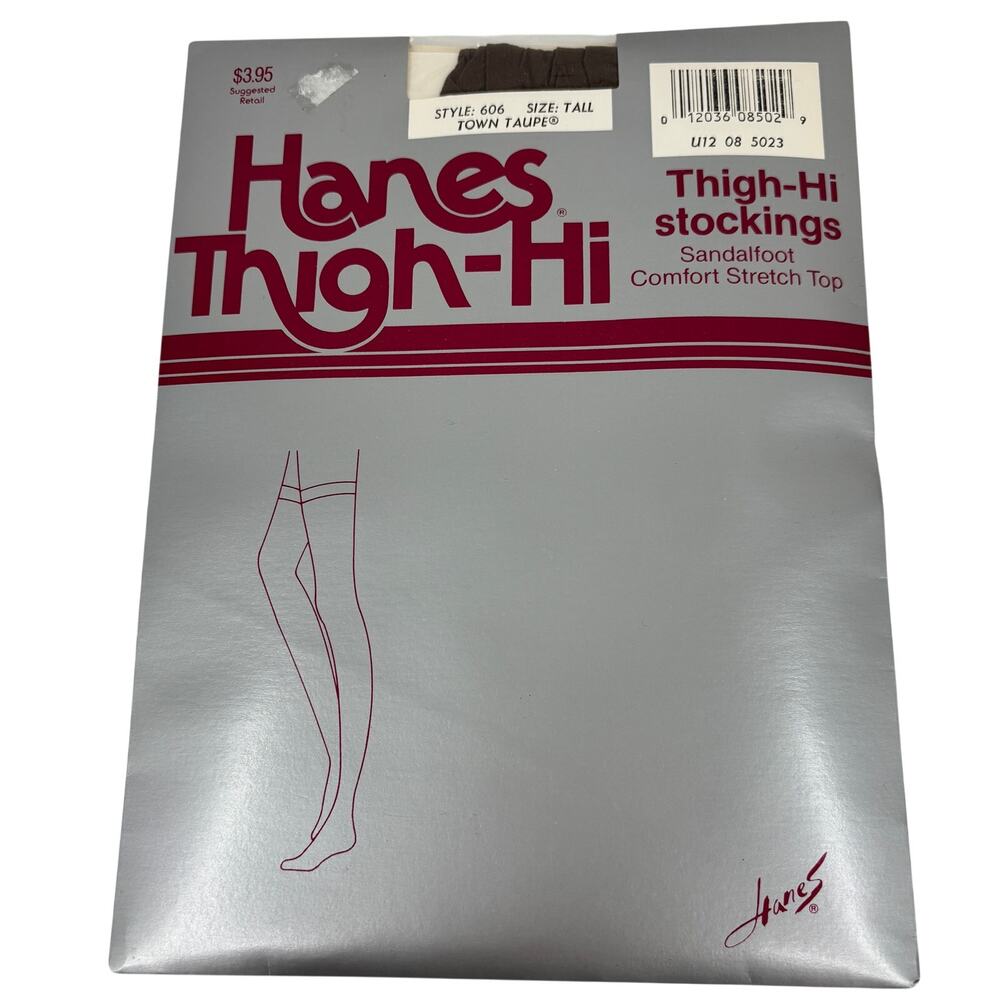 Hanes Thigh High Stockings Size Tall Town Taupe Sandalfoot Style 606 Vintage